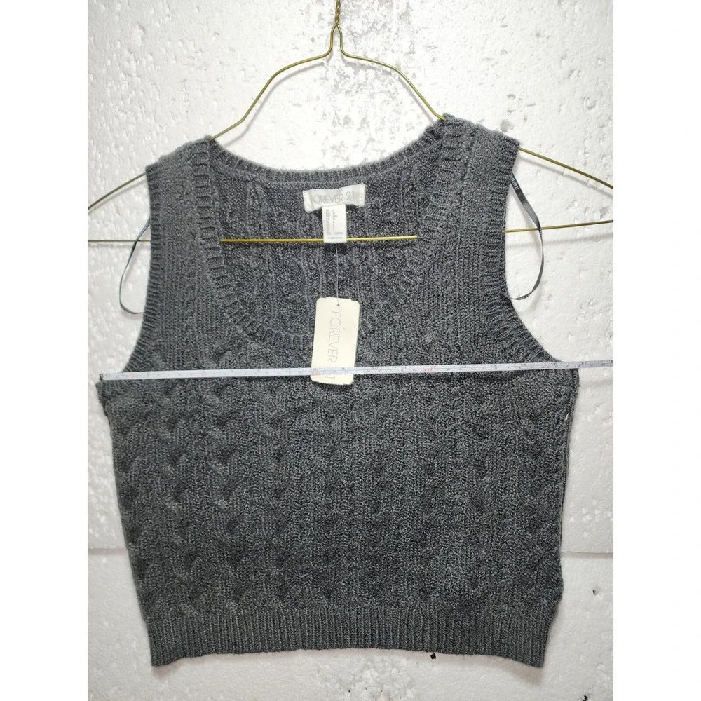 Forever 21 Sweater Top Women Large Dark Gray Knitted Sleeveless Cropped - Picture 10 of 11